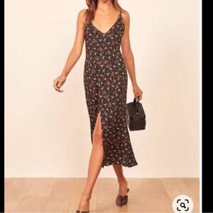 Reformation Black Floral Midi Dress size 4